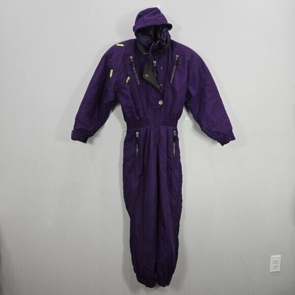 Vintage Obermeyer Thermolite Hooded Ski Suit 6 Purple Insulated Elastic Waist - Picture 1 of 16